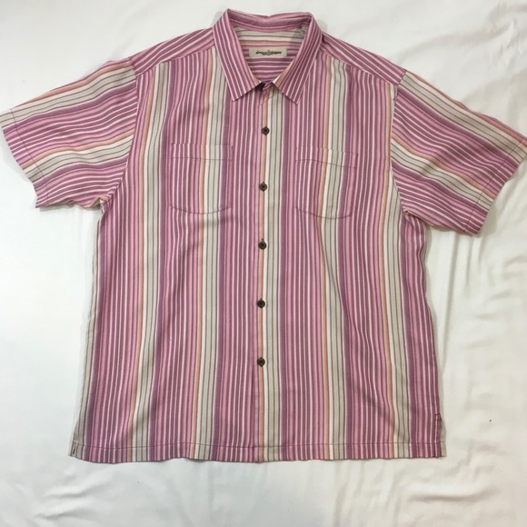 Tommy Bahama Other - Tommy Bahama Button Shirt Men’s Pink Salmon White Casual Extra Large Short Sleev